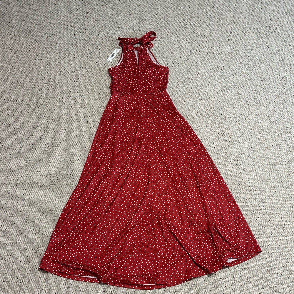 New With Tags Red Polka Dot Halter Maxi Dress - Picture 7 of 8